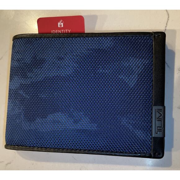 TUMI ALPHA SLG Black Blue Camo Double Billfold Wallet NEW Fast Ship - Picture 3 of 9